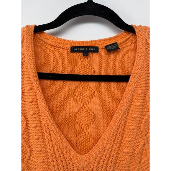 Jeanne Pierre Cotton Orange V-Neck Sweater XL - Picture 2 of 4